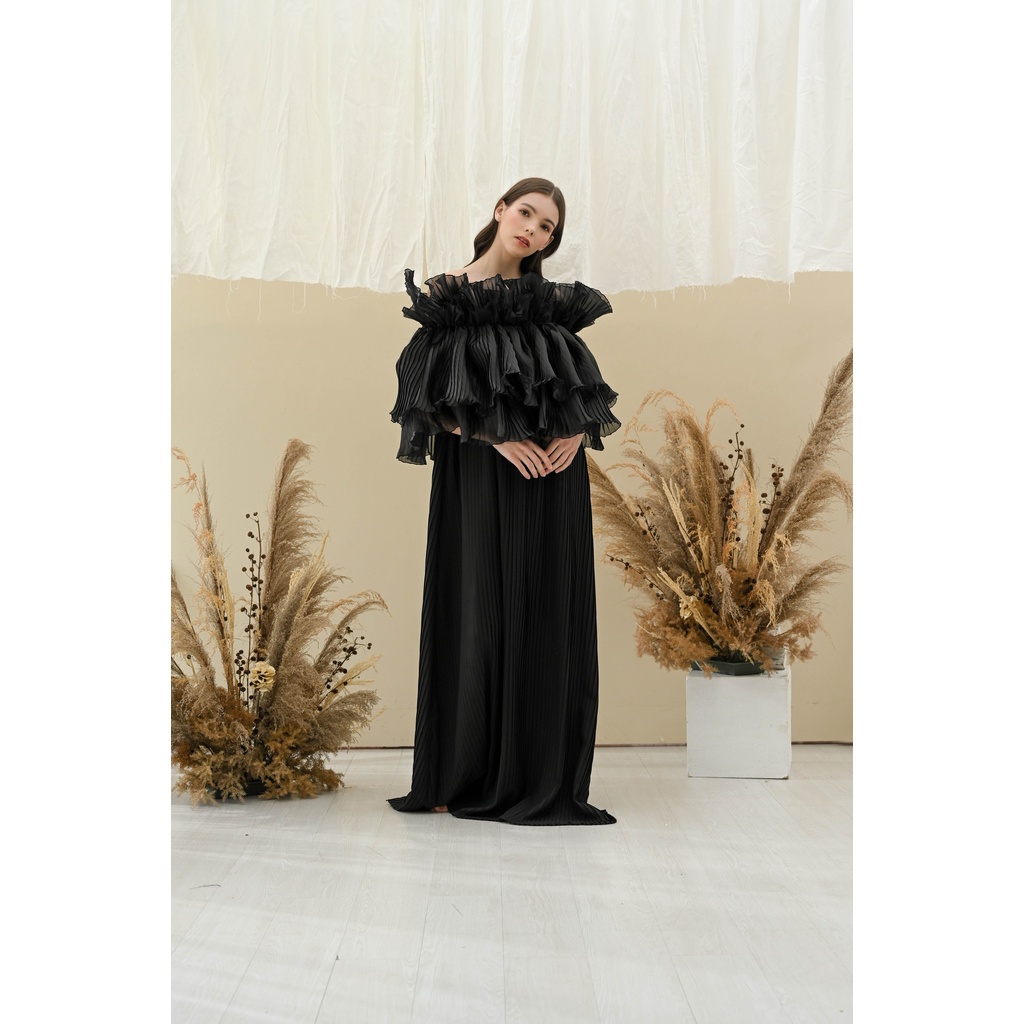 Trilogy Set Black -Flower Endurance Coll -KIMONO ROBE PENGANTIN /RUFFLE/Penutup Dada / Kemben