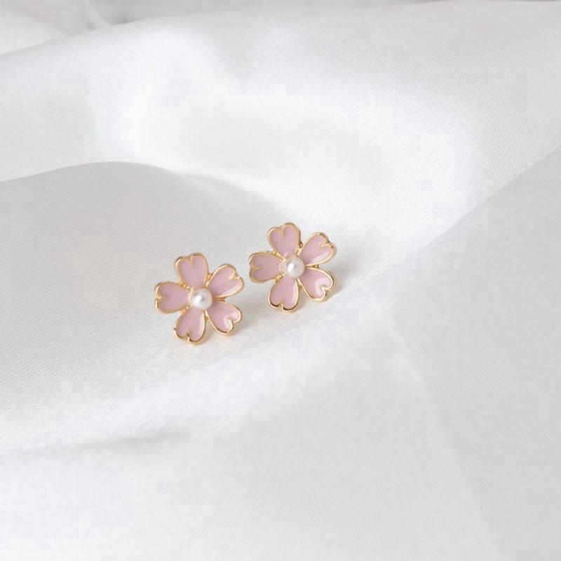 Anting Bunga Sakura Lucu Cantik Cute Flower Pearl Earring Stud Korea Style