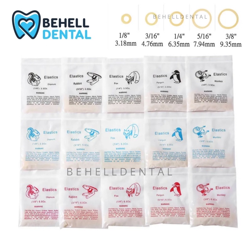 100 pics Karet Behel Elastis // Elastic Band ortho // Rubber Dental Kawat Gigi Penutup Gigi Renggang Penarik Gigi Original // oz 3.5 5.0 6.5 ukuran 1/8 1/4 3/8 3/16 5/16 // Orthodontics Orthodontic Behelldental // 1 pack isi 100 bulatan