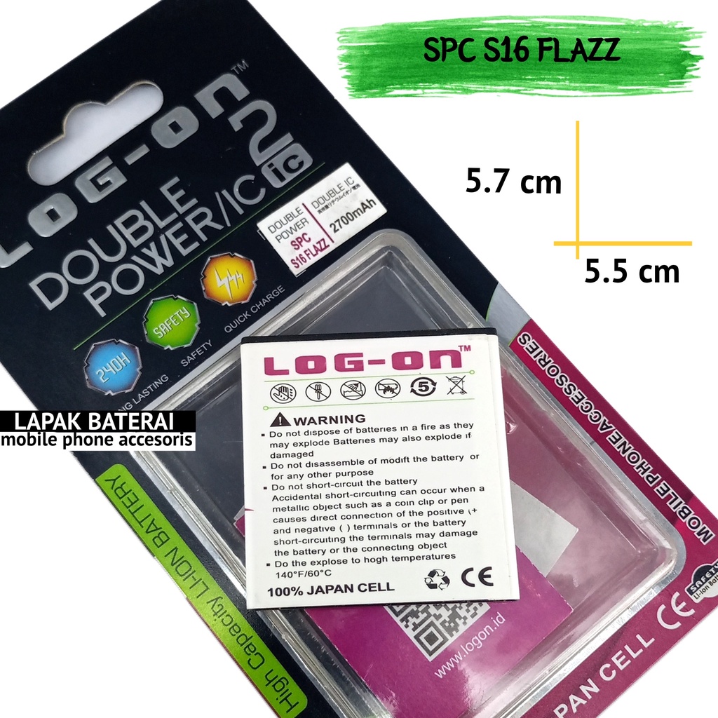 LOG  - ON Baterai Spc S16 Flazz Double IC Protection Battery Batre