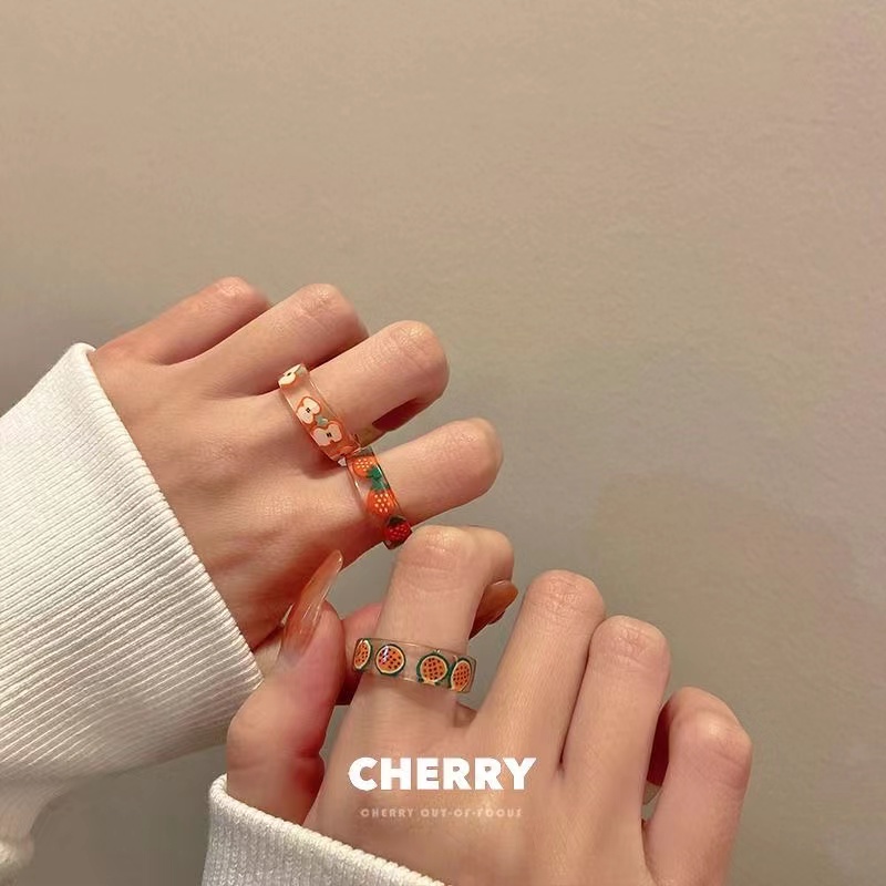 Cincin Bahan Akrilik Transparan Motif Buah