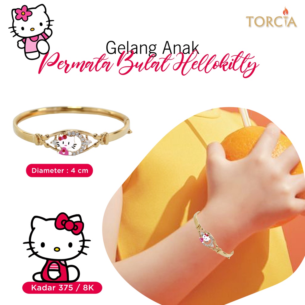 Gelang Bayi dan Anak Emas Asli Permata Bulat Hello Kitty Kadar 375 Torcia