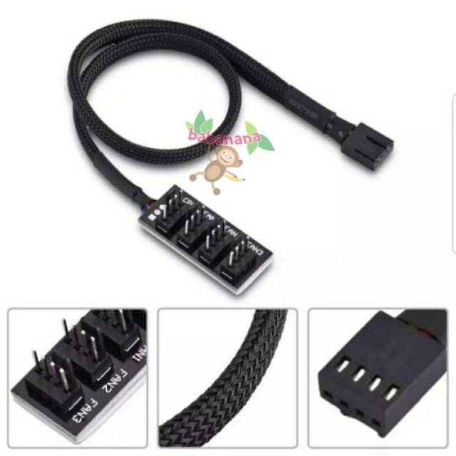 Kabel Splitter 4 pin 1 to 4 fan PWM Hub Cable Sleeved Sleeve cabang