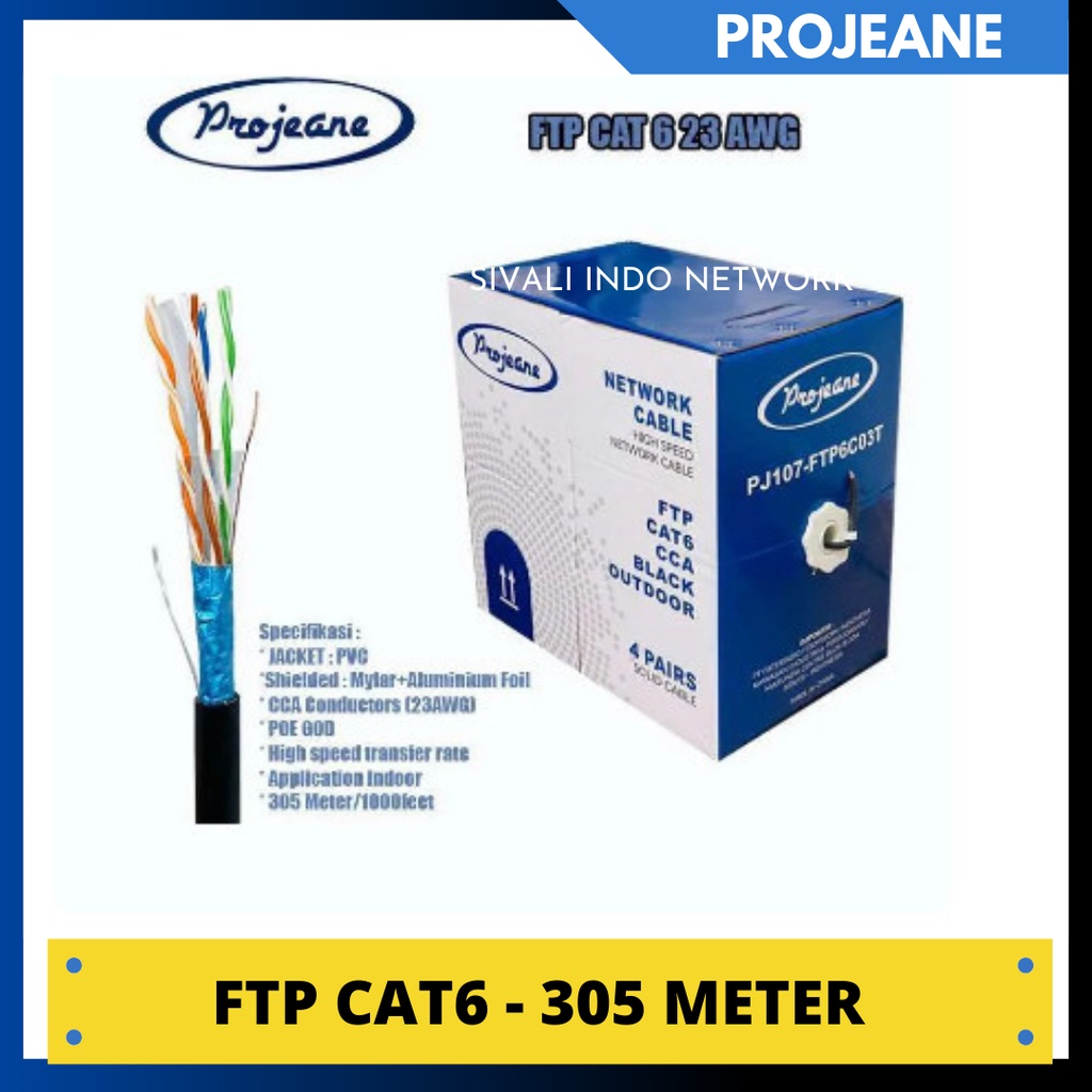 1 ROLL PROJEANE KABEL FTP CAT6 OUTDOOR 23 AWG PVC CCA 4 PAIRS- SINGLE JACKET