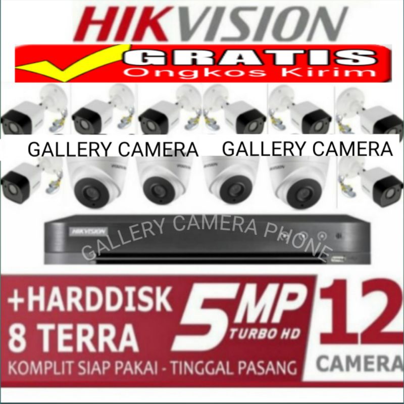 PAKET CCTV HIKVISION 12 CHANNEL 12 KAMERA 5MP PAKET KOMPLIT+HDD 8TB