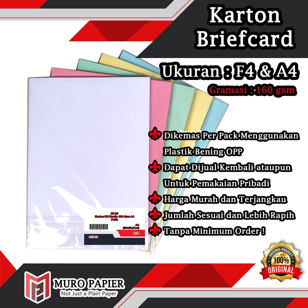 

( PER PAK - ISI 20 ) Karton BC Manila 160 gsm F4 A4 - by Muro Papier