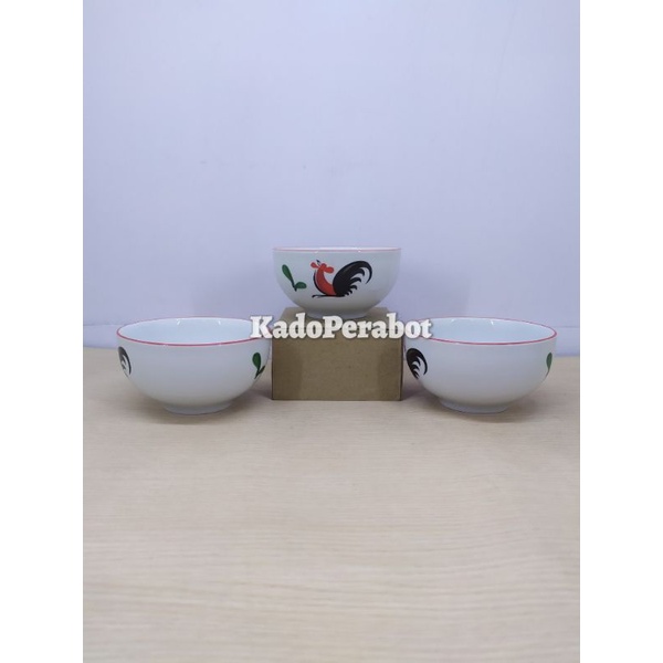 mangkok keramik ayam kopin 4 - mangkok ayam set - mangkok keramik 3pcs