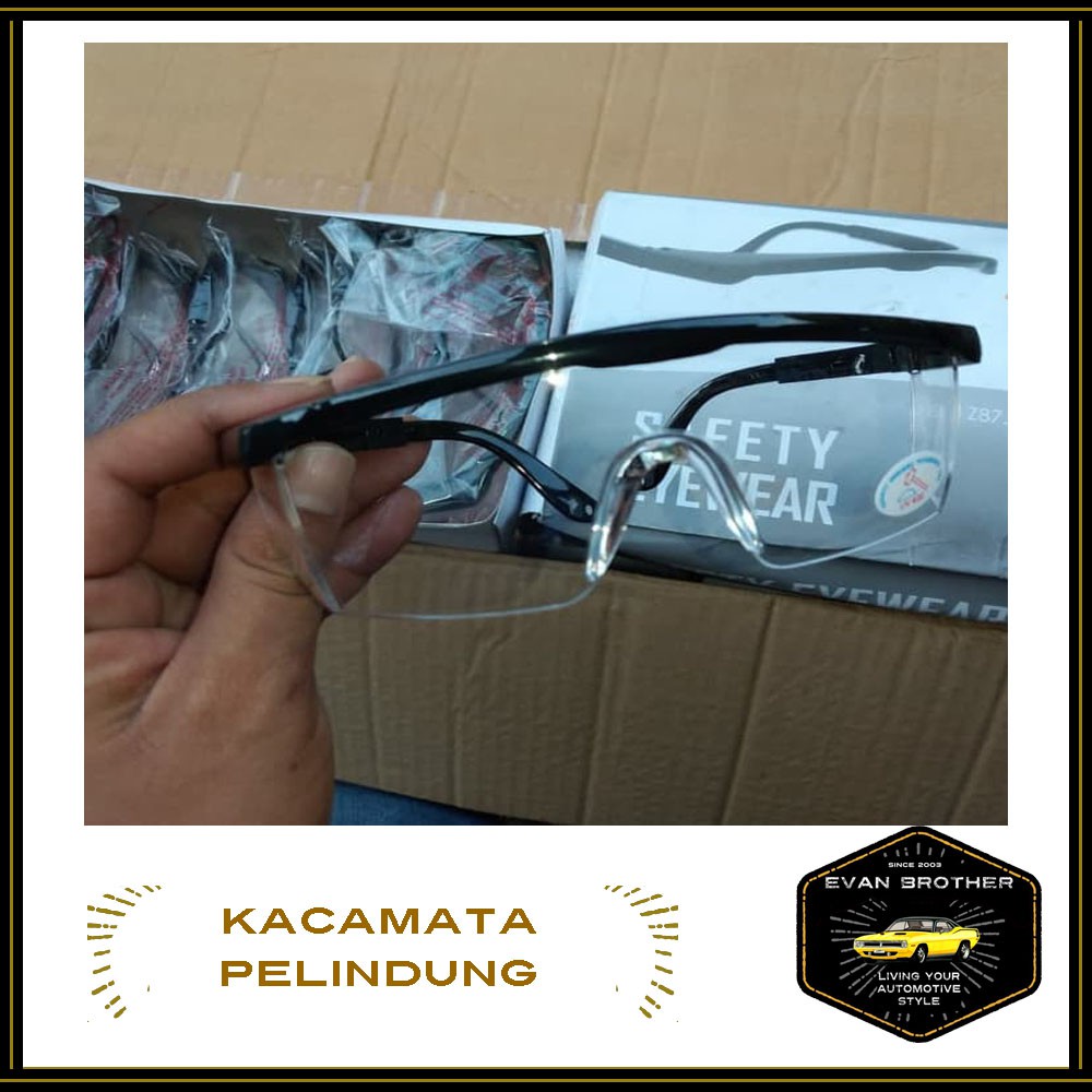 Kacamata Safety Bening Pelindung mata Anti Debu Virus / SAFETY GLASS