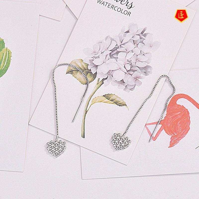 [Ready Stock]Grid Heart-Shaped Hanging Earrings Female Elegant Personality
