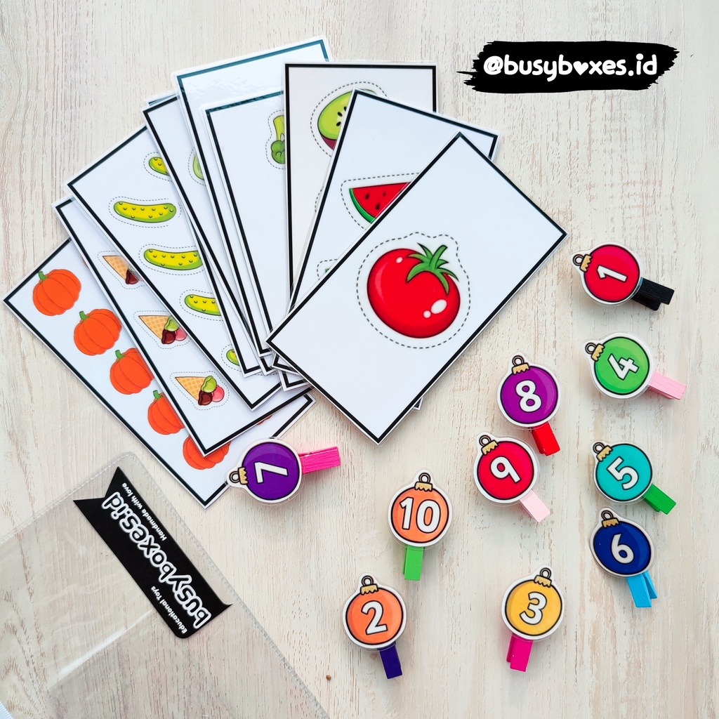 [busyboxes.id] Flash Card Counting Card dengan wooden clip angka