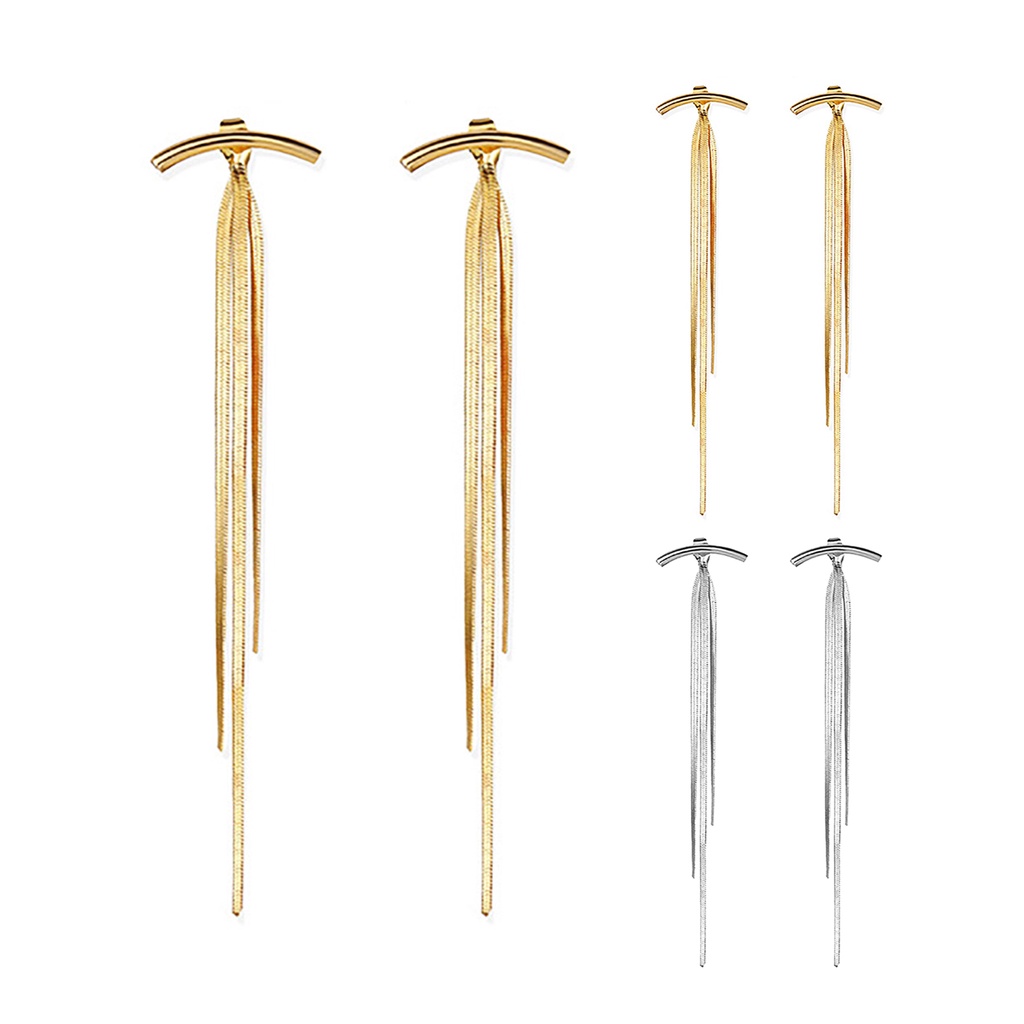 Hu Hu Hu Hu Hu Alat Bantu Pasang Kacamata♡ 1 Pasang Anting Tusuk Gantung Bahan Metal Desain Rumbai Panjang Untuk Wanita