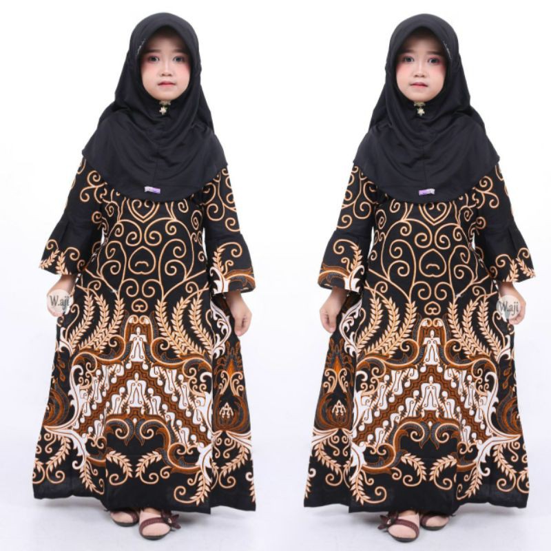 PROMO BATIK COUPLE KELUARGA SARIMBIT sania ruffle batik ori ndoro jowi motif MAHKOTA PUTIH-GAMIS ANAK