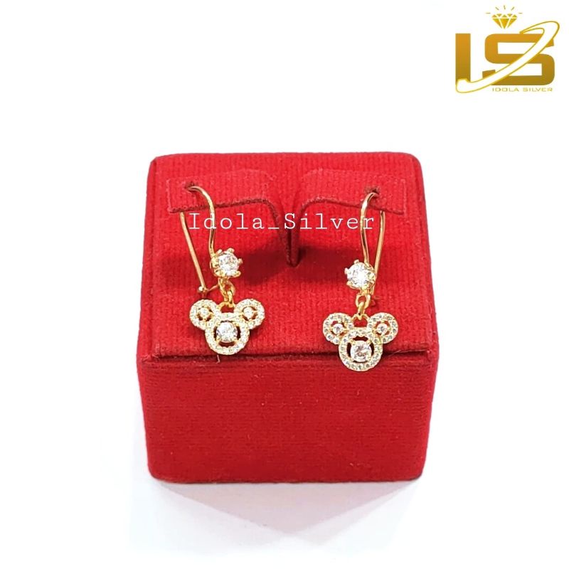 ANTING ANAK/DEWASA PERAK ASLI SILVER 925 LAPIS EMAS MODEL MICKEY - PERHIASAN PERAK