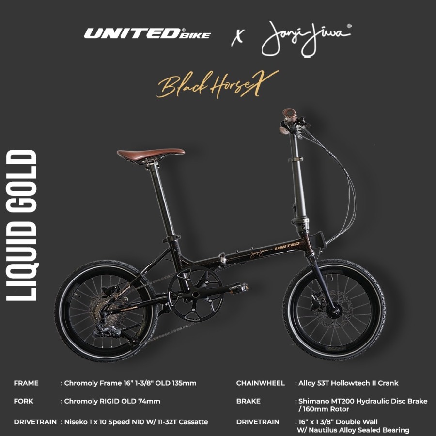 Sepeda Lipat 16 United Black Horse Kopi Janji Jiwa Folding Bike