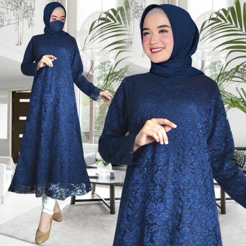 Qaira Fashion : Atasan kebaya brokat  long Dress/ baju muslim Gamis panjang brokat Andira
