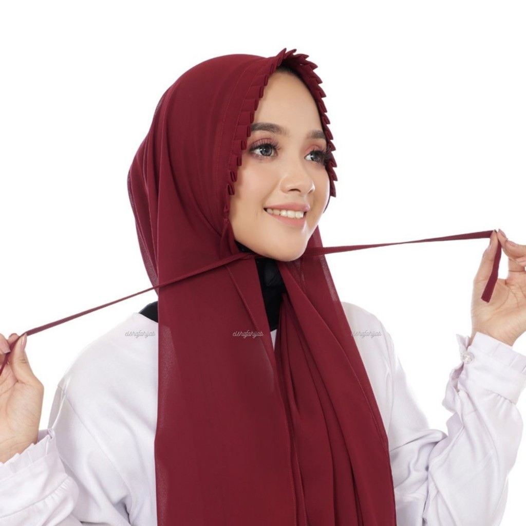 JILBAB PASHMINA CERUTY BABYDOLL LIPIT / HIJAB PASMINA TALI CERUTI / PASTAL CERUTY DENGAN MODEL LIPIT / PASMINA  175 x 75 Cm SERENA