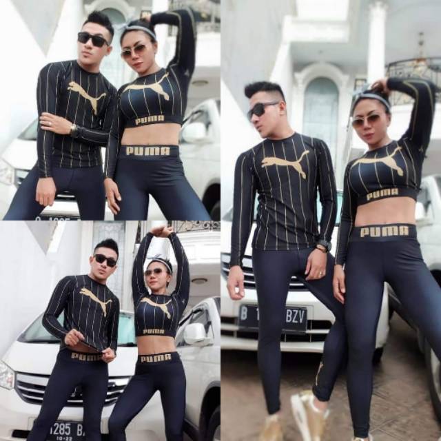 Set Baju Senam SXB Puma Black Crop Longsleeve and Legging Sporty