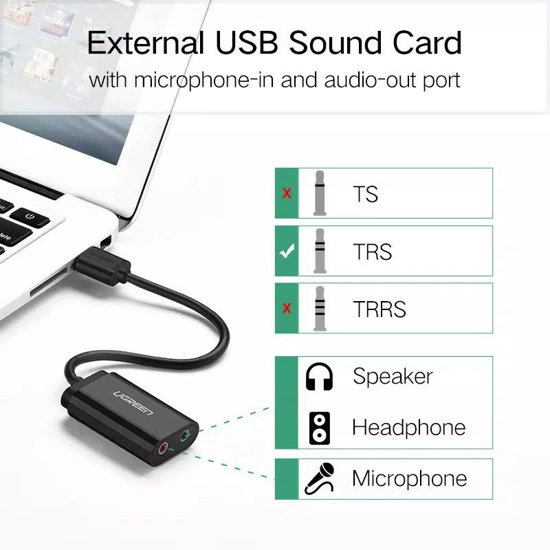 UGREEN USB 2.0 Sound Card Audio External 3,5mm