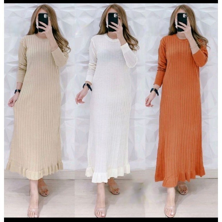 Tunik Salur Rajut Panjang Premium Kriwil Gamis Terbaru Premium