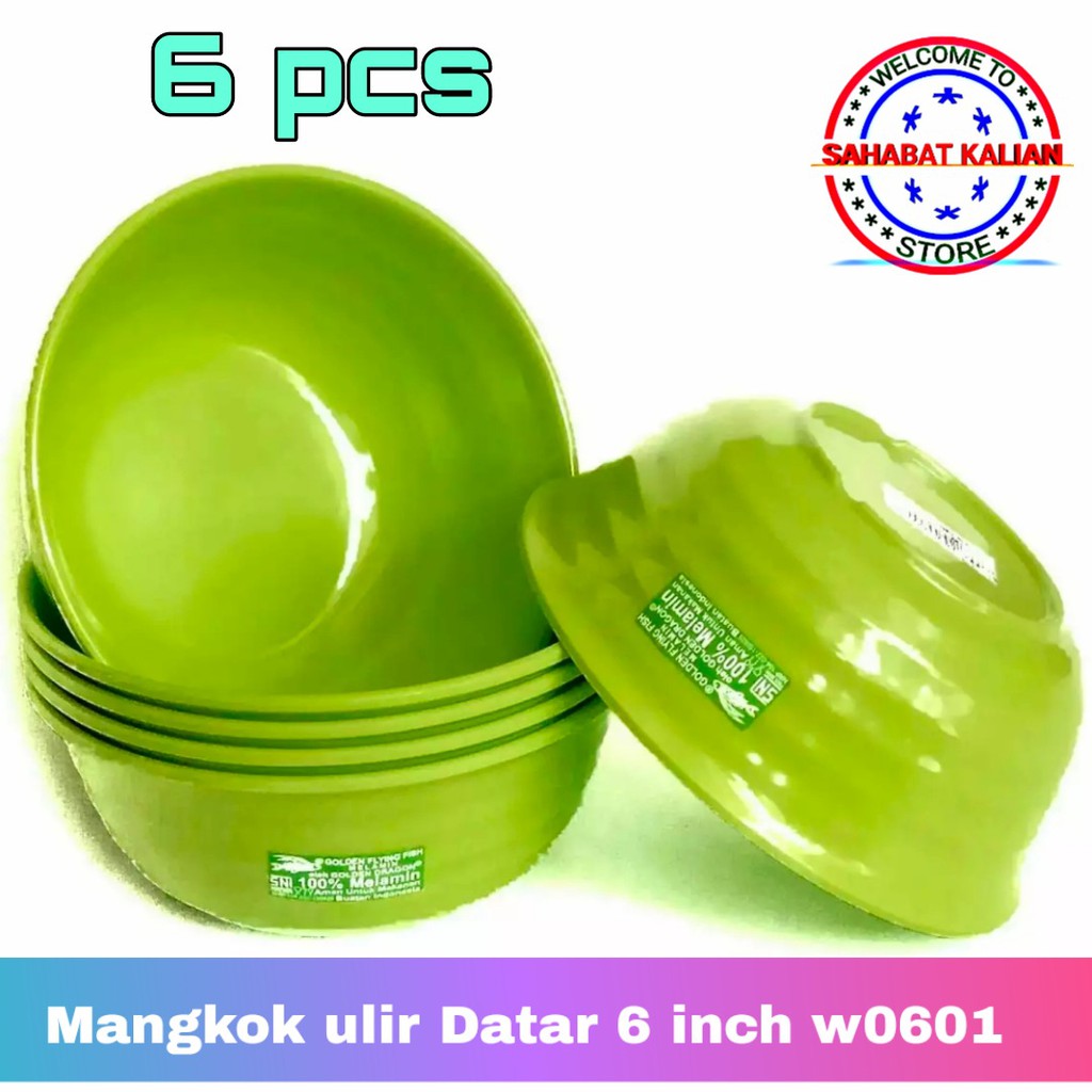 (6 Mangkok) Mangkok Melamin Golden Flying Fish W0601 Ukuran 6 Inch