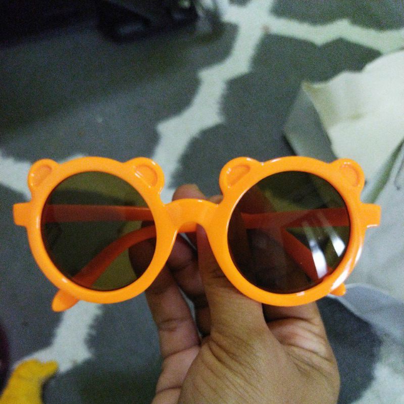 KACAMATA ANAK BULAT ANTI UV KEKINIAN / SUNGLASSES BABY ANTI UV / LUCU / RETRO-Oranye telinga