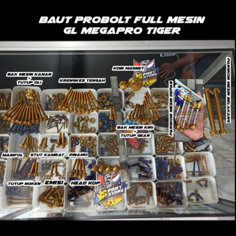 baut probolt fullset mesin CB GL MP TIGER dengan baut pangkon mur tutup