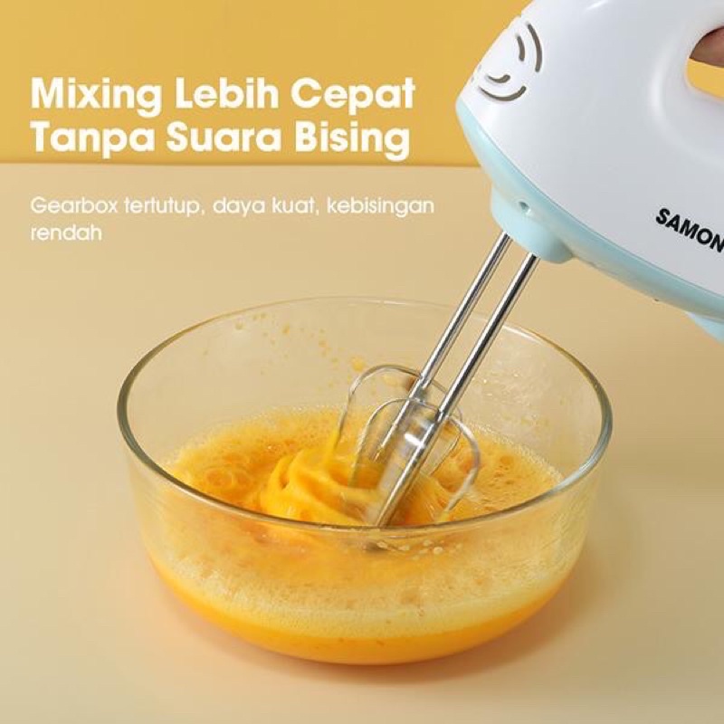 SAMONO MK01 350W Stand Mixer Kue dan Roti 5 Tingkat Kecepatan Dual Mixing Rod Stainles Steel Biru