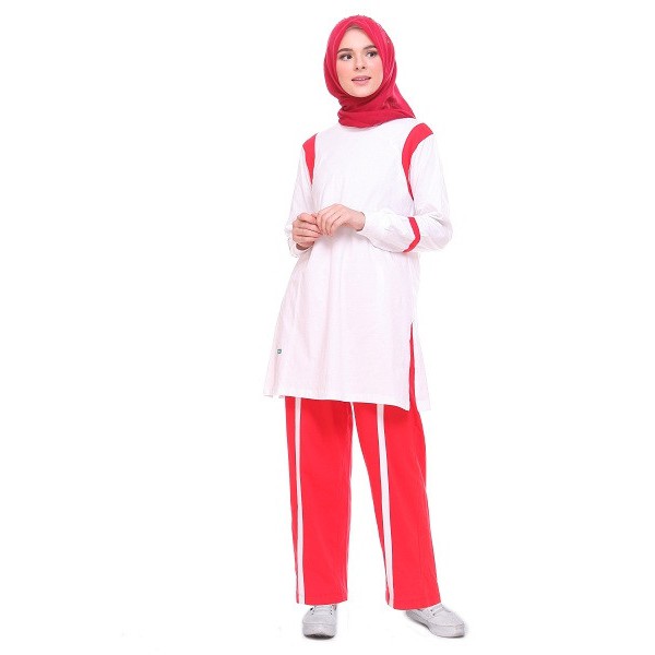 ALNITA SETELAN SPORT SYAR'I ASRI 010 S MERAH PUTIH SET TRAINING OLAHRAGA BAJU OLGA MUSLIMAH SETELAN