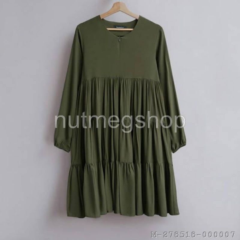 ATASAN PANJANG WANITA TUNIK REMPEL RESLETING RAYON VULM-081Variasi：MUSTARD, HITAM, PUTIH, MOCCA, NAV