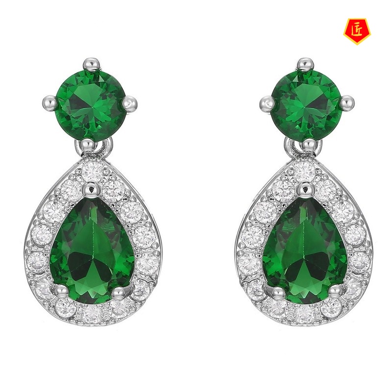 [Ready Stock]Fashion Elegant Diamond Green Crystal Stud Earrings