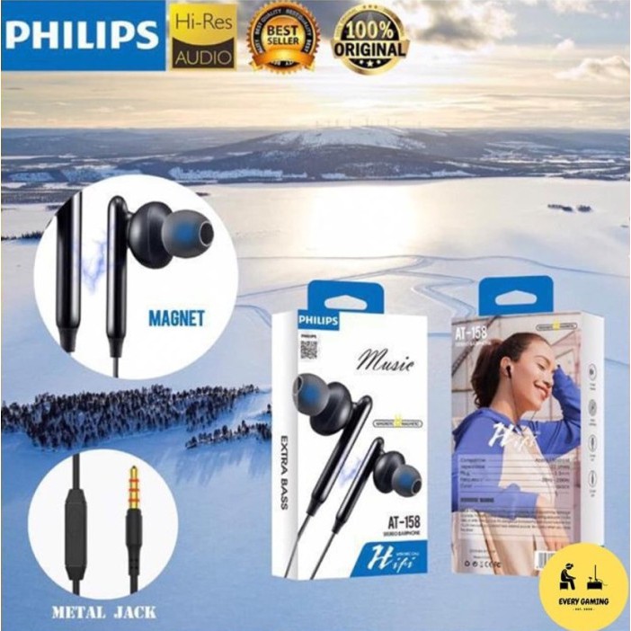 Headset Philips AT-158 Earphone AUX Audio Jack 3.5mm High Quality Grosir