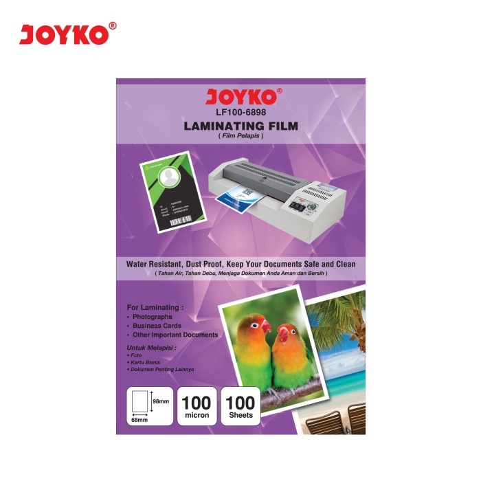 

Plastik Laminating Laminating Film Joyko LF100-6898 KTP 100 Sheets