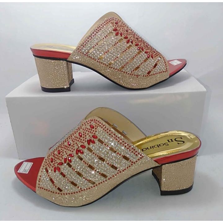 Sendal wanita payet-014 Hak 5cm/Sandal Wanita Wedges Hak tahu Selop Kokop Pesta Higheels Terbaru