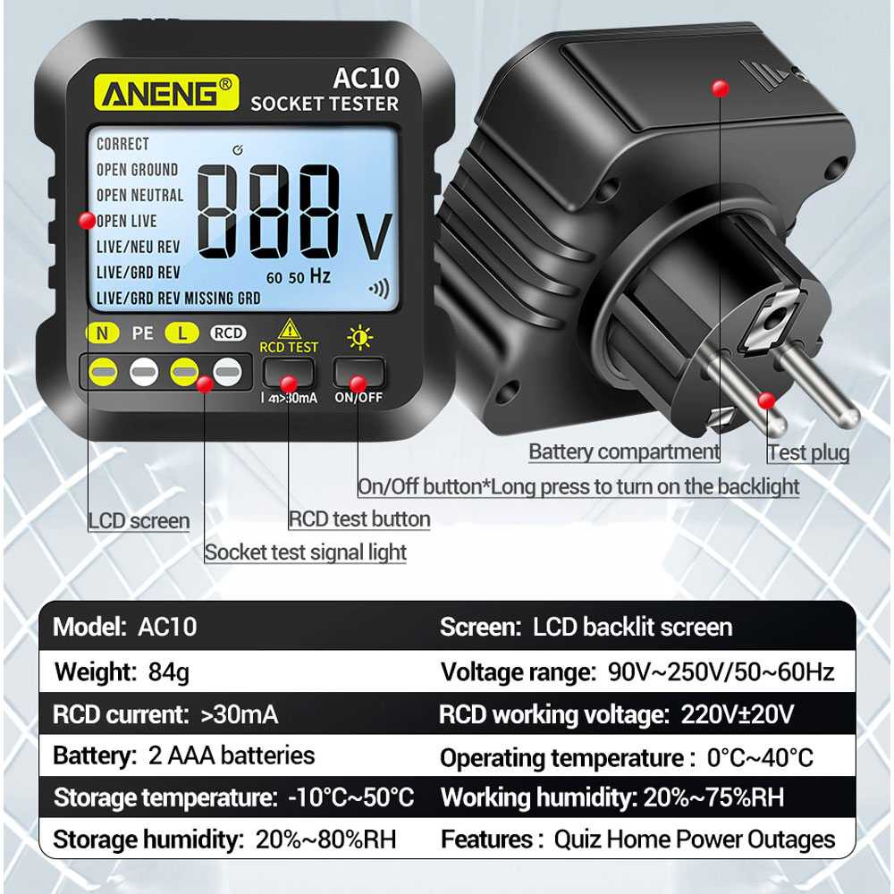 TD - SKT ANENG Stopkontak Voltage Tester Detector Grounding Wire - AC10