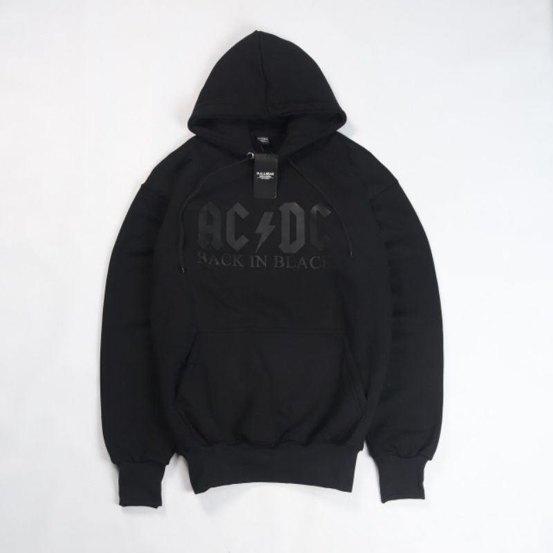 Sweater Hoodie PULL&BEAR ACDC PREMIUM FULL BLACK - PULL&BEAR HITAM FULL TAG & LABEL
