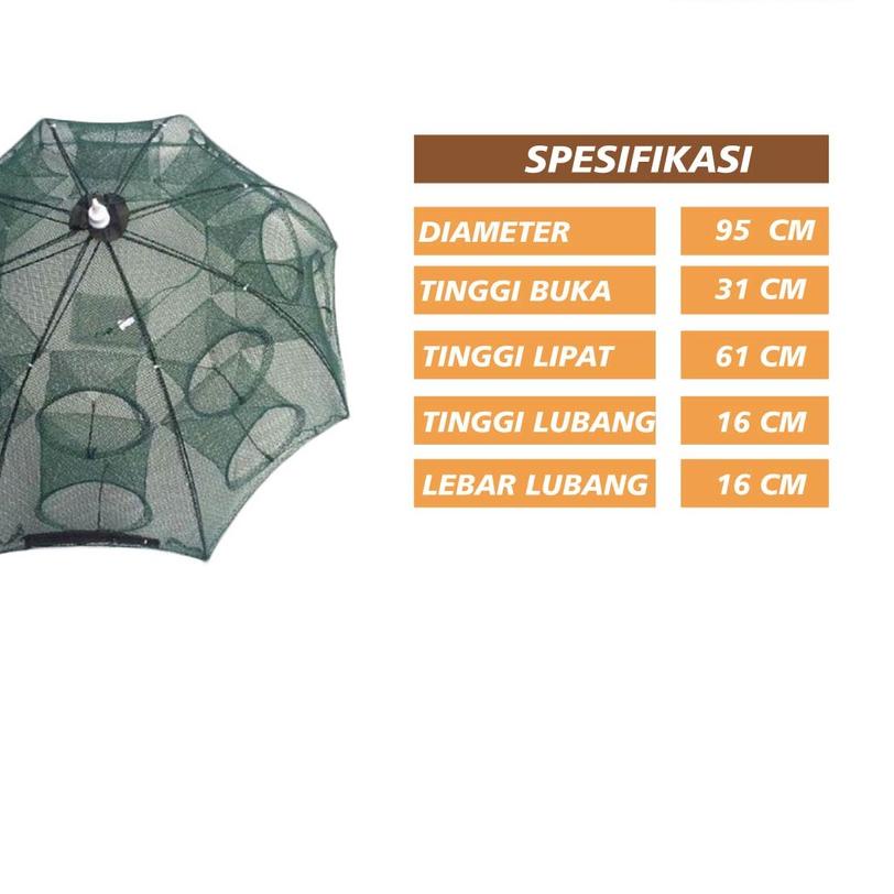 ➳ SONLINE Payung Bubu Jaring Jebakan Perangkap Udang ikan Kepiting Model Payung 16 Lubang ✶