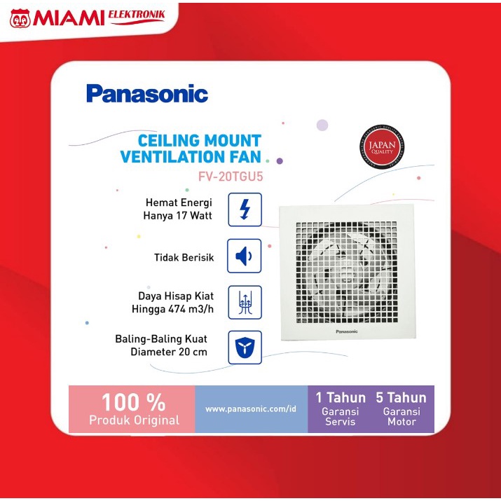 Panasonic Exhaust Fan Ceiling Plafon FV 20TGU / FV20TGU (Diameter Baling 20CM)