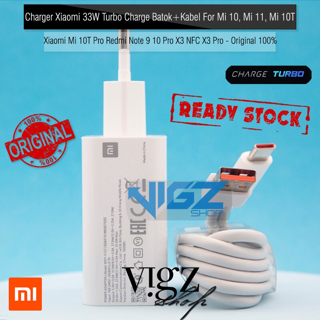 Charger Xiaomi Redmi Note 9 Pro Note 10 10 Pro F3 Mi 10T Pro Poco X3 NFC X3 Pro X5 Mi 11 Lite Poco M4 Pro Mi 10 Poco F2 Pro 33W Turbo Charge Original