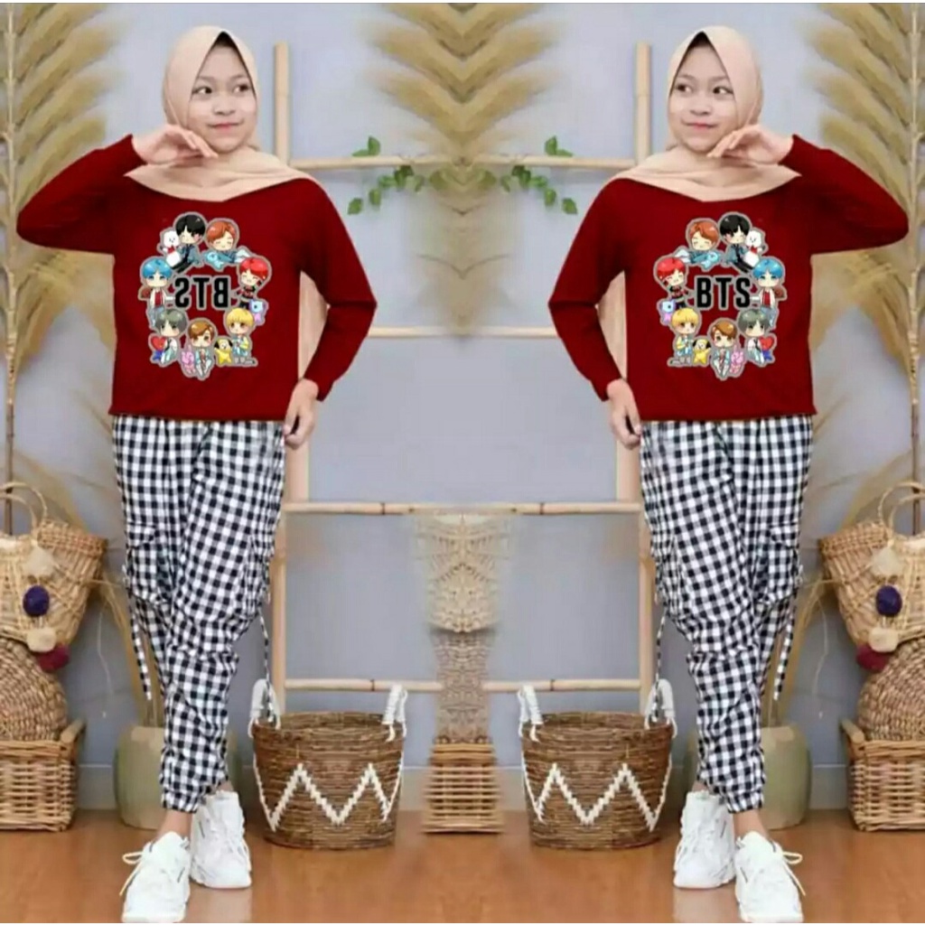 SETELAN BAJU ANAK PEREMPUAN BTS SQUARE USIA 8-10 TAHUN(TERGANTUNG BADAN ANAK)