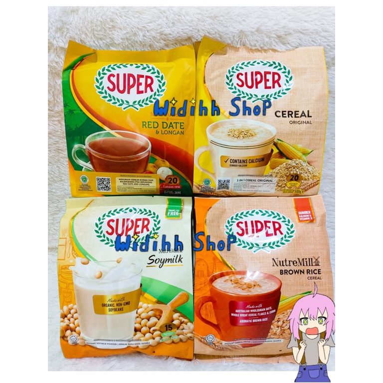 Super Instant 3in1 Cereal All In One Natural Flavour / Super Nutremill Soymilk / Super Nutremill Brown Rice / Super Red Date &amp; Longan / Soy Milk Powder Trans Fat Free / Sarapan Diet / Susu Diet / Sereal Siap Saji