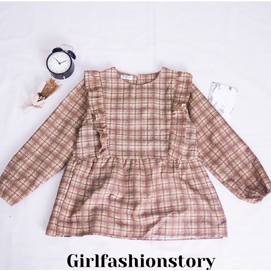 BEFAST - ZFS OOTD Wanita Blouse FICA / CIRELEA BLOUSE / Blouse Motif / Blouse Lengan Panjang / Blouse Motif Kotak-Kotak / Blouse Casual / Blouse Wanita Kekinian / Blouse Terbaru 2022