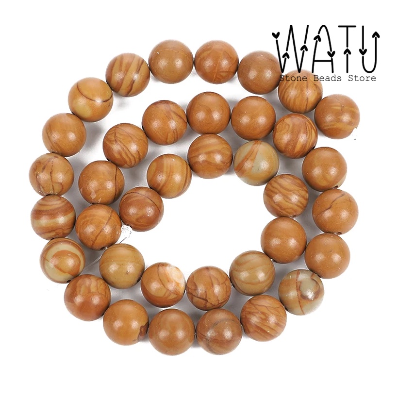 Manik Batu Alam Motif Kayu Dyed Wood Grain Round Beads