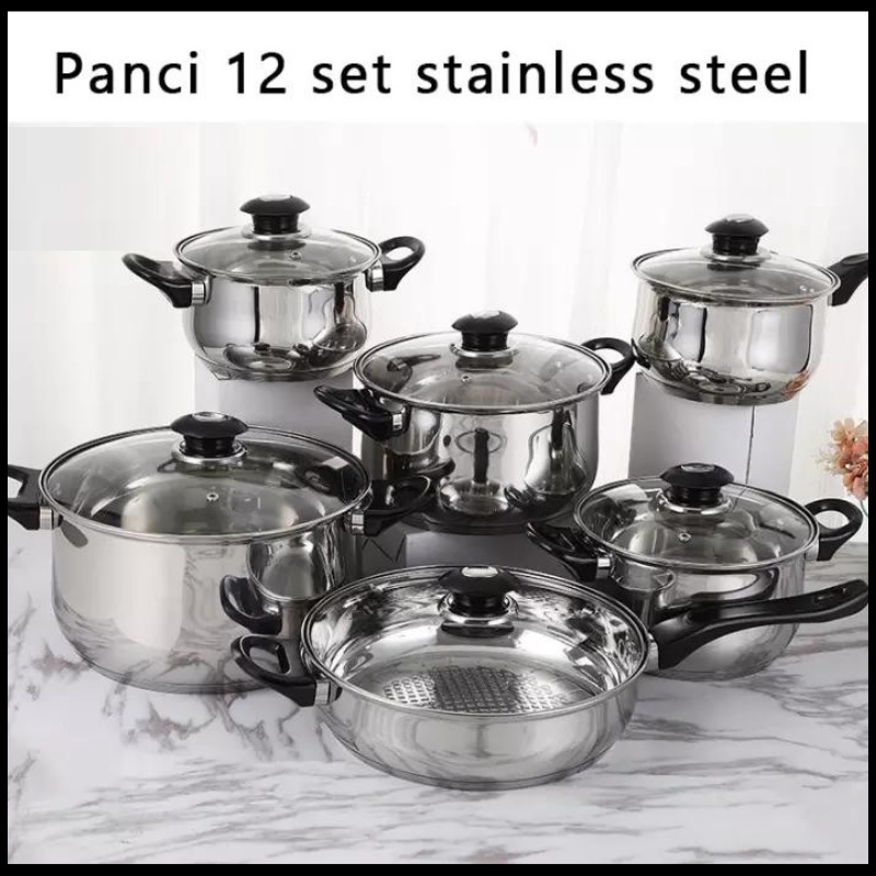 Barnik88 Set Panci Masak Stainless Steel Satu Set Wajan Panci Murah Tahan Lama Set Alat Masak Stainless - BARNIK88