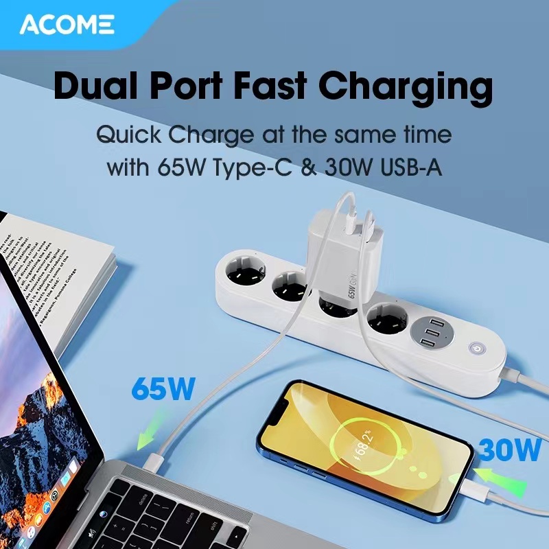 ACOME ACG65 Charger GaN 65W High Power Dual Ports Support All Fast-Charging Technology Garansi Resmi 1 Tahun