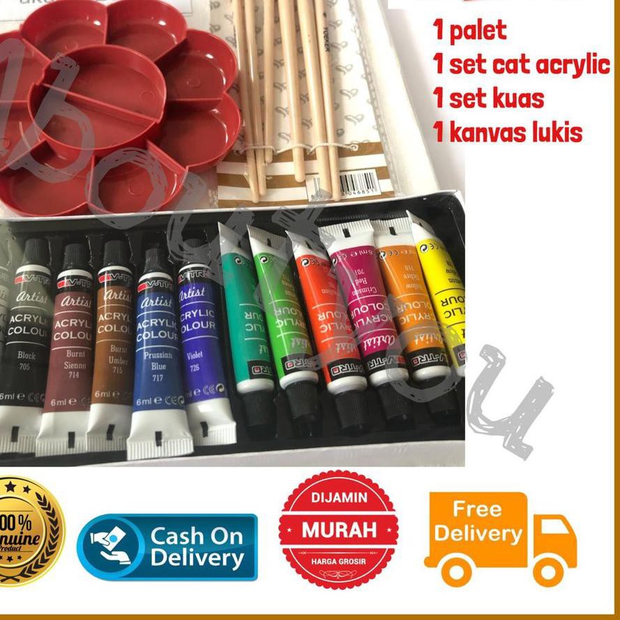 

PROMO 11.11 KODE-770 PAKET LUKIS KOMPLIT 4 in 1 KANVAS Besar Cat Akrilik Palet Kuas Set Melukis Leng
