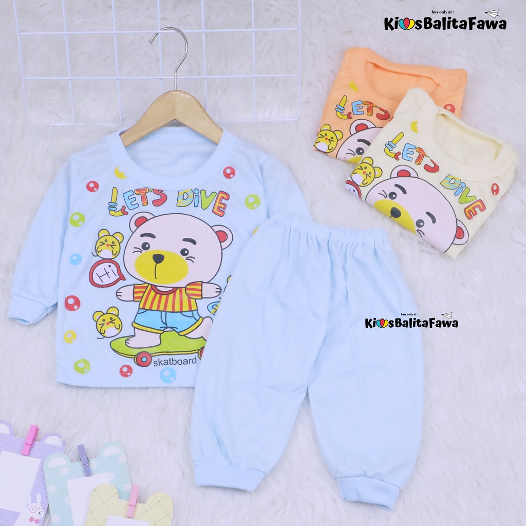 Piyama Kaos Kartun Uk Bayi - 3 Tahun / Celana Panjang Anak Laki Perempuan Baju Tidur Setelan