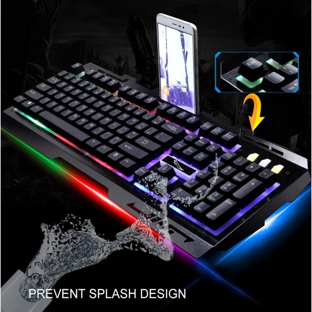 Keyboard Gaming LED RGB with Smartphone Holder USB Kabel