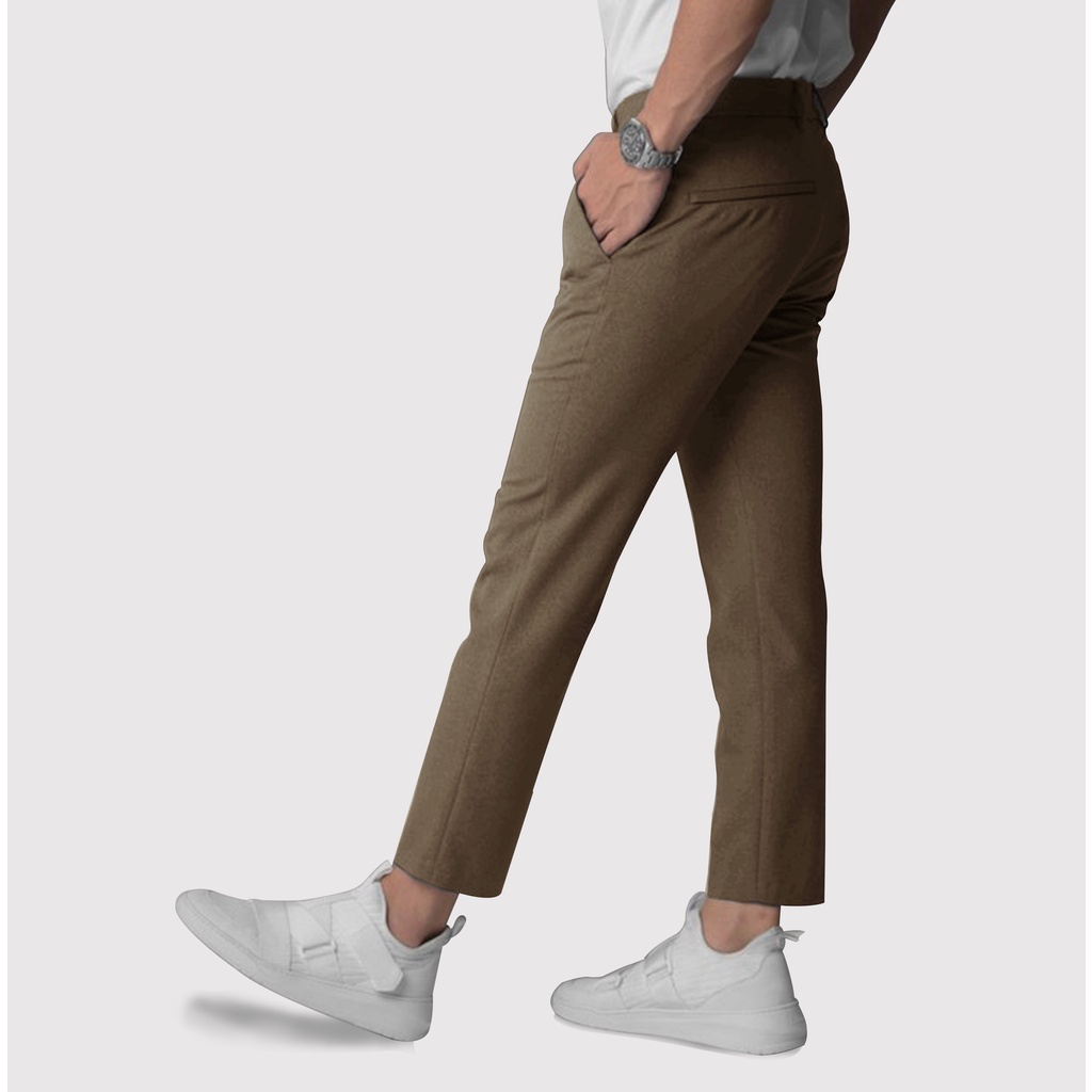 Dritto Ankle Pants - Celana Bahan Formal Slim Fit - Coklat