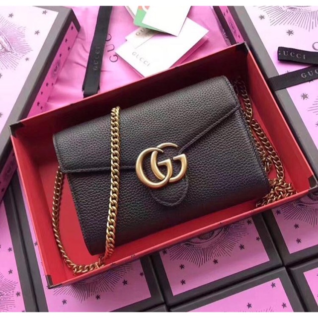 Tas gucci GG marmont chain bag hitam dan coklat