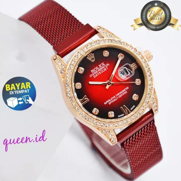 Jam Tangan Wanita Rolex Magnet Diamond Romawi Tanggal Aktif Jam Tangan Pasir Rolex